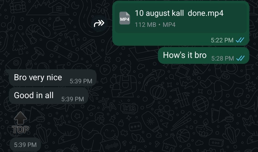 WhatsApp message: Bro very nice Good in all